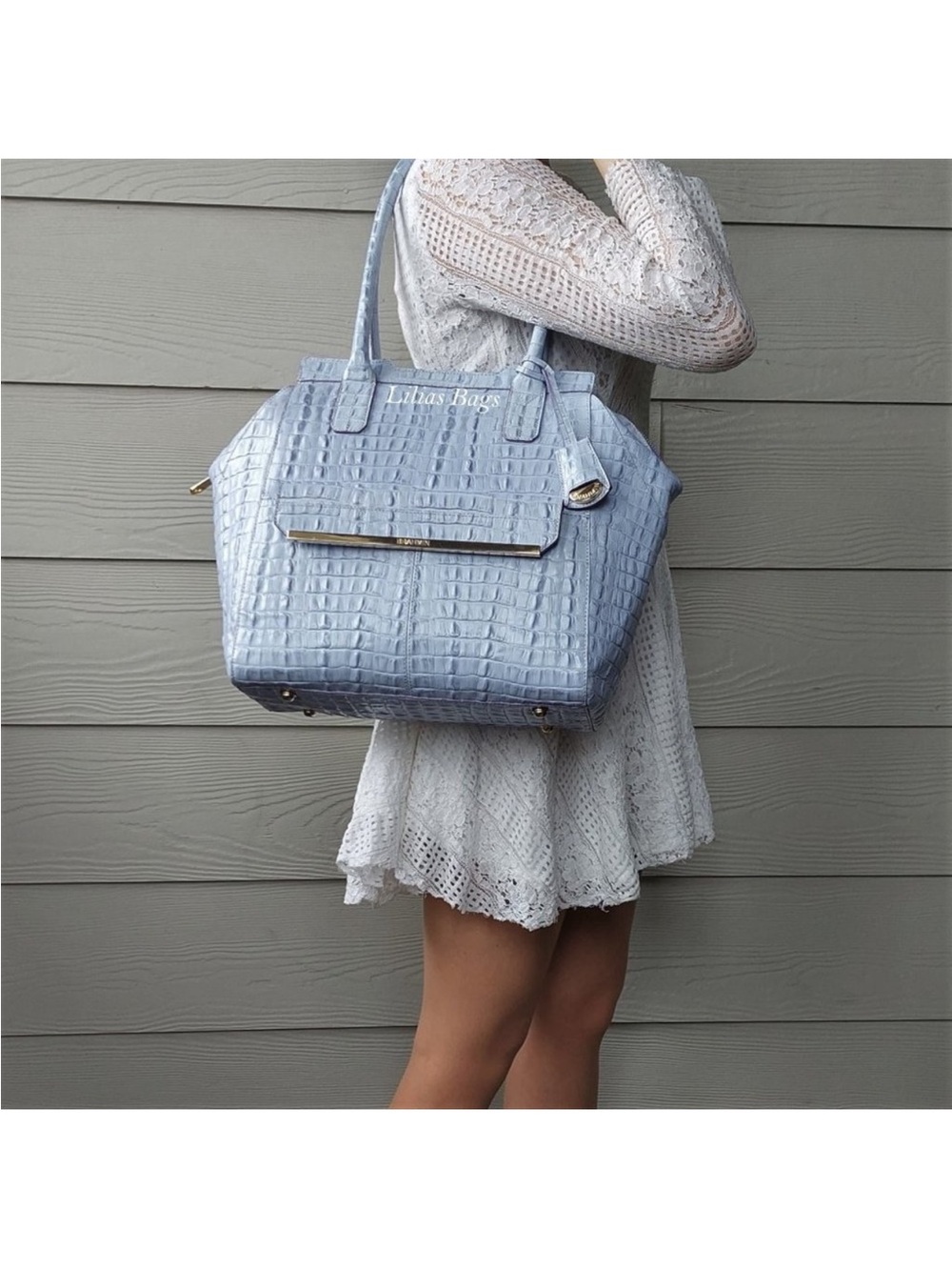 BRAHMIN Periwinkle La Scala Large Tucker Satchel Shoulder Bag (Provence Strada)